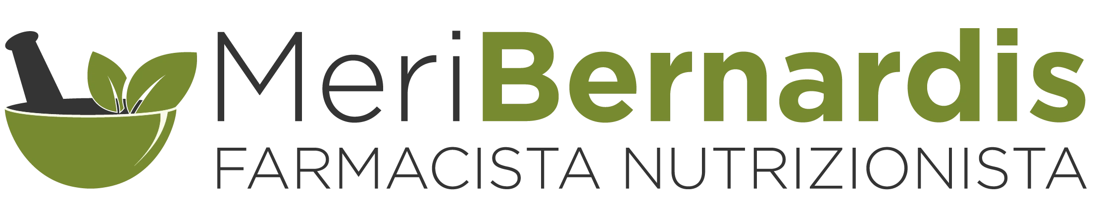 Il logo di Meri Bernardis: raffigura un mortaio da farmacista con delle foglie di insalata a rappresentare la specializzazione in nutrizione